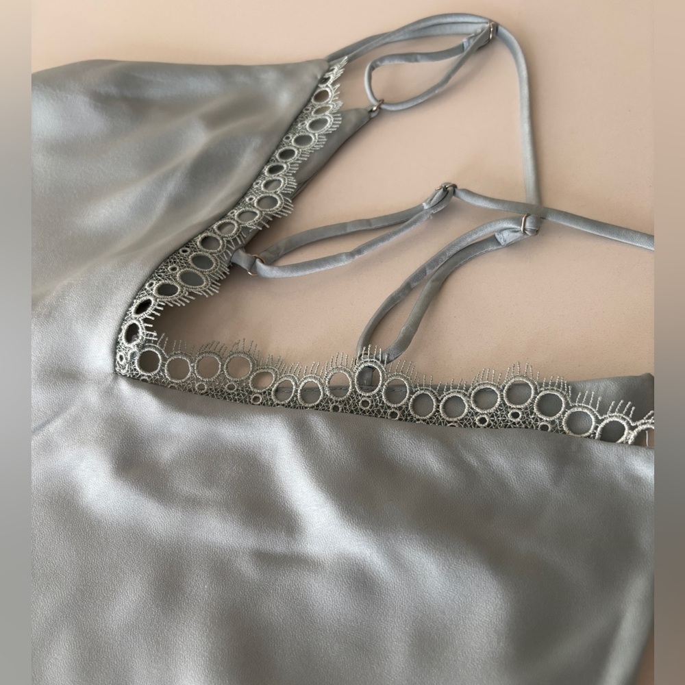 COPY - SUNCOO Gray Satin Chemise with Chain Detail